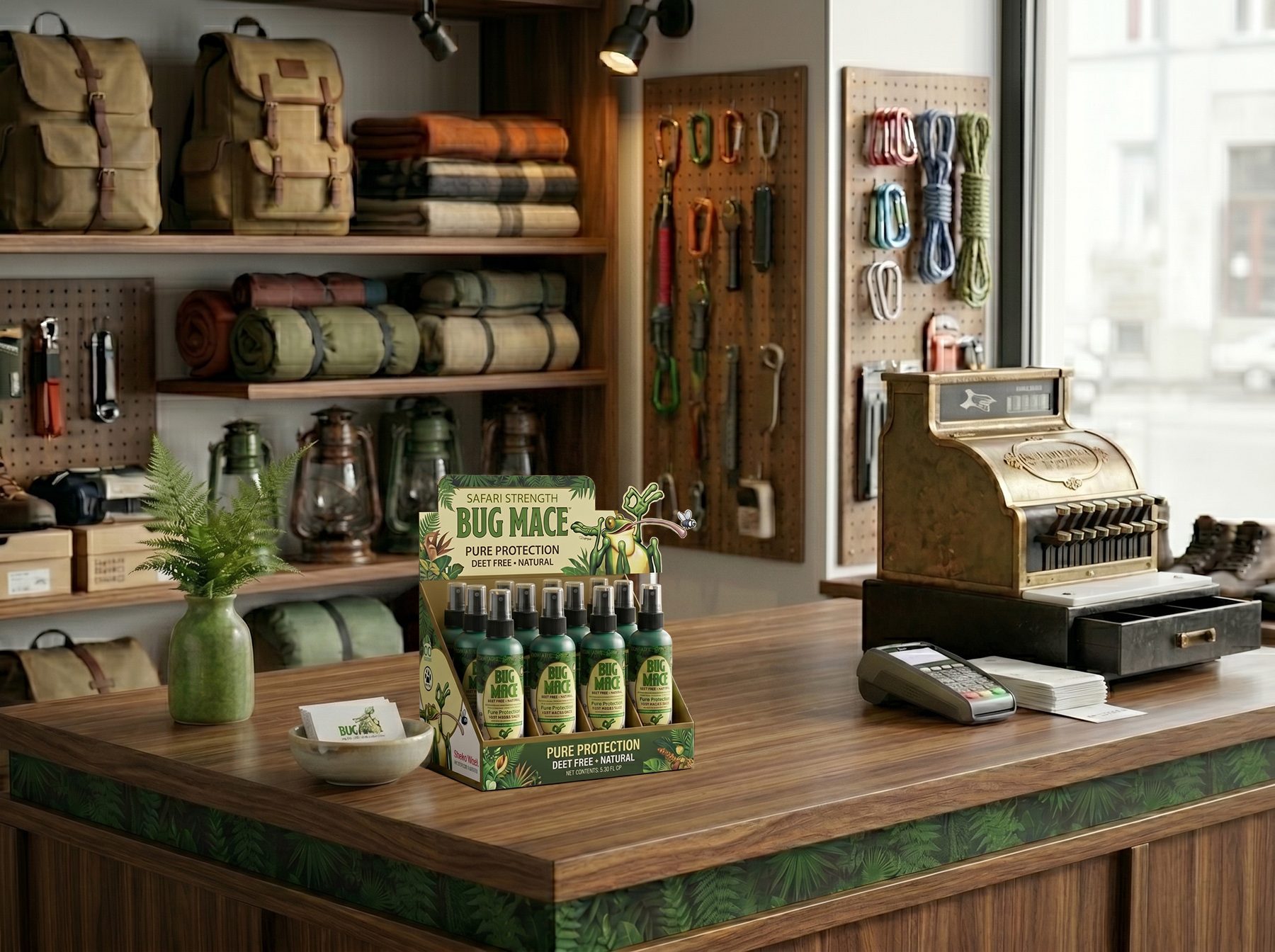 BugMace product display for retailer and online purchase information