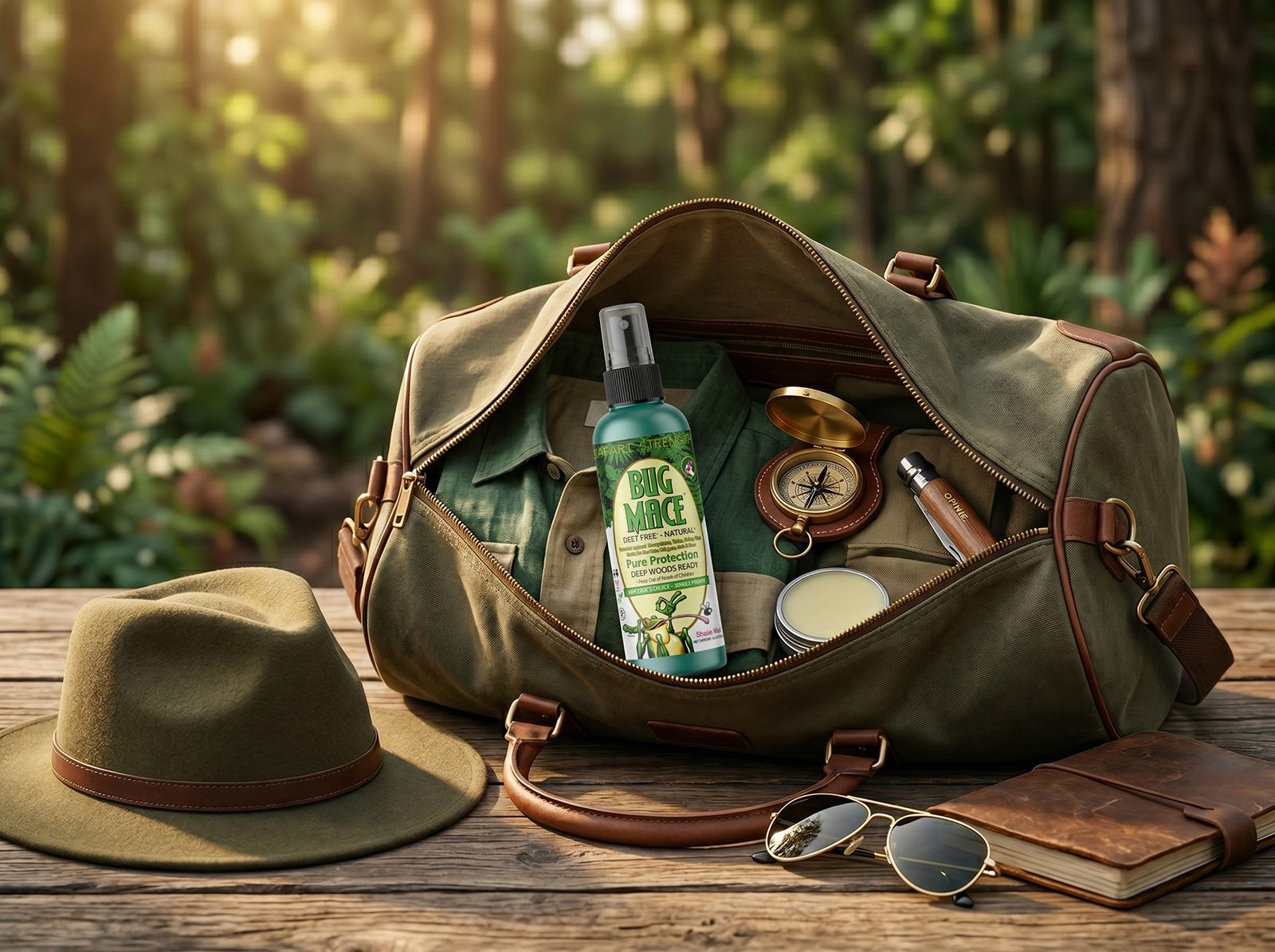 BugMace packed in a weekend outdoor travel bag